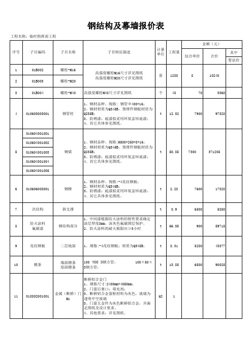 钢结构及玻璃幕墙造价分析