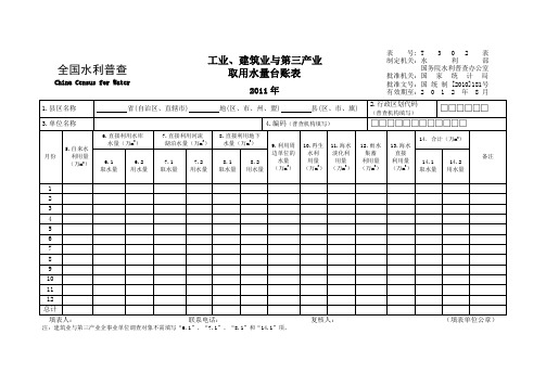 工业、建筑业及第三产业取用水量台账表