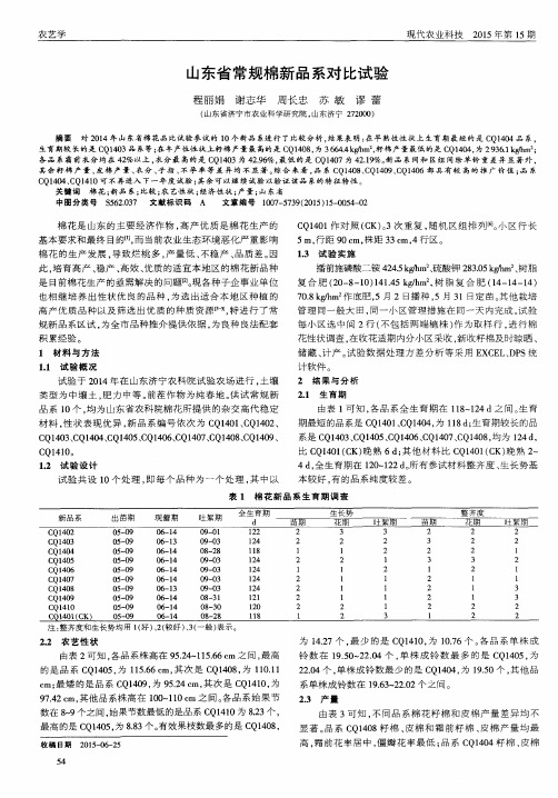 山东省常规棉新品系对比试验