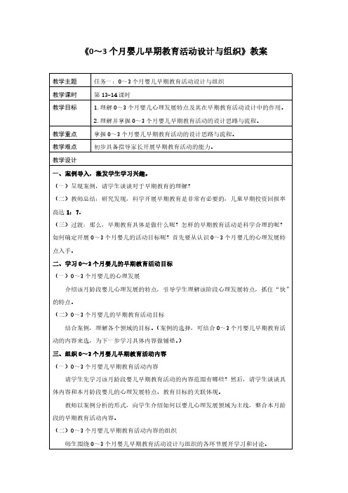 《0～3个月婴儿早期教育活动设计与组织》教案