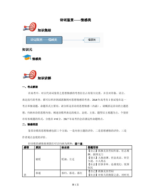 2021年全国高考语文人教新版特色专题：诗词鉴赏——情感类-(讲义教师版)