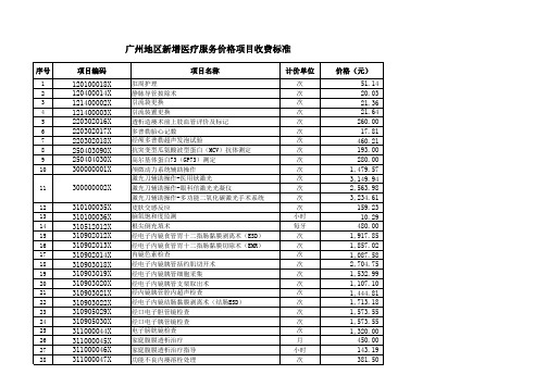 广州地区新增医疗服务价格项目收费标准