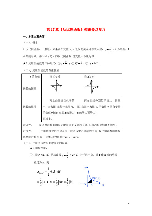 人教版八年级数学下册第17章《反比例函数》知识考点复习和单元综合测试卷