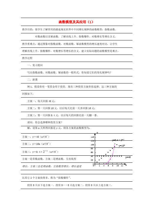 高中数学函数模型及其应用教案1 苏教版必修1