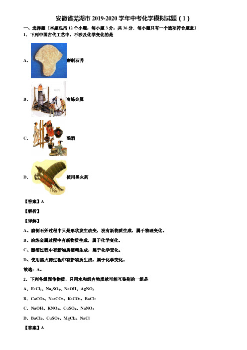 安徽省芜湖市2019-2020学年中考化学模拟试题(1)含解析