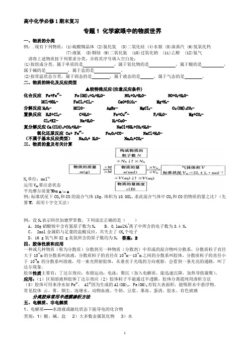 必修1专题1复习提纲