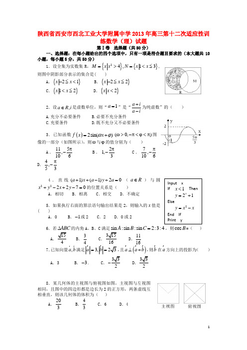 陕西省西安市西工大附中高三数学第十二次适应性训练试