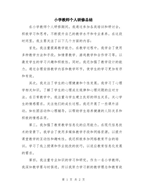 小学教师个人研修总结