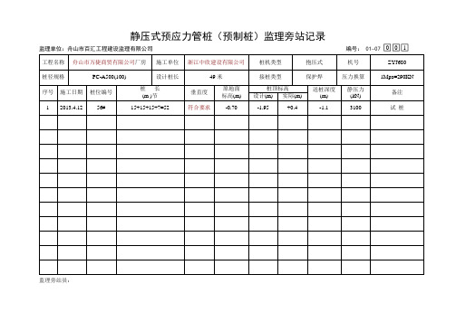 静压式预应力管桩监理旁站记录.doc