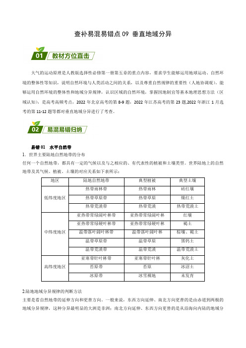 【高中地理】垂直地域分异 查漏补缺 2023年高考三轮冲刺过关(解析版)