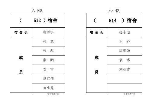 宿舍名单模版