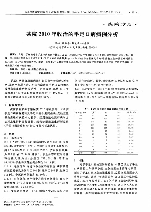 某院2010年收治的手足口病病例分析