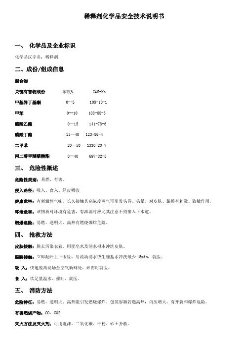 稀释剂化学品安全技术说明书