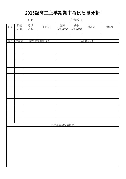 高中考试试卷质量分析表