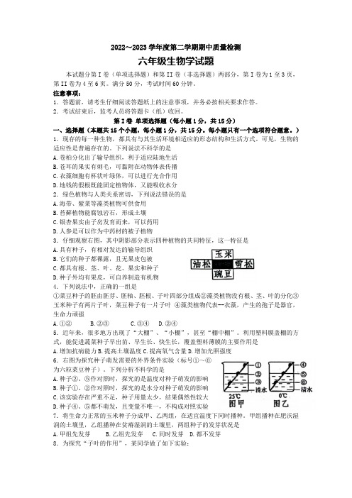 山东省泰安市东平县2022-2023学年六年级下学期期中考试生物试题(含答案)