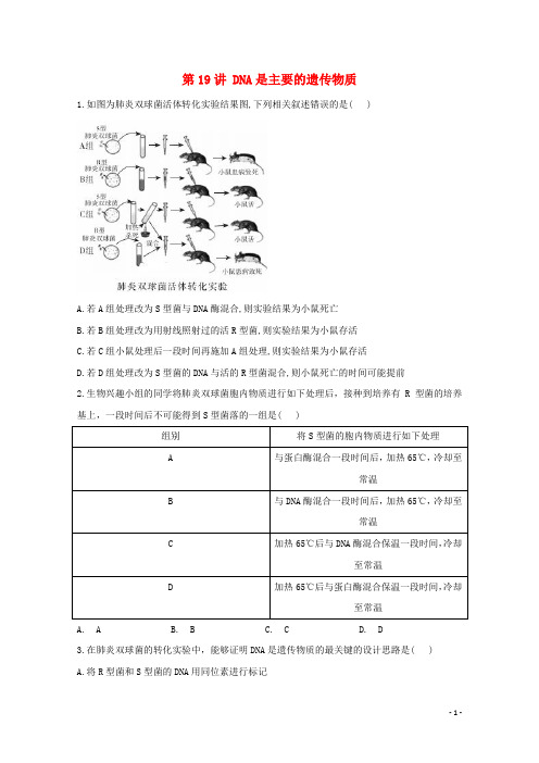 2021年高考生物一轮复习 第19讲 DNA是主要的遗传物质跟踪练（含解析）