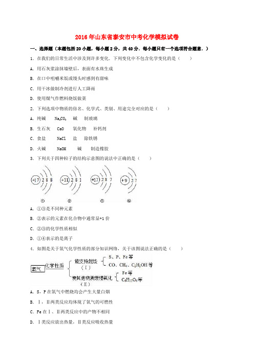 山东省泰安市2016年中考化学模拟试卷(含解析)