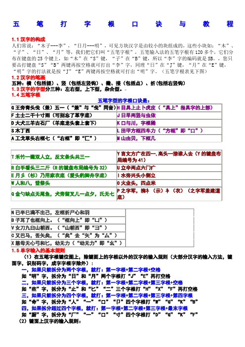 五笔字根表及口诀