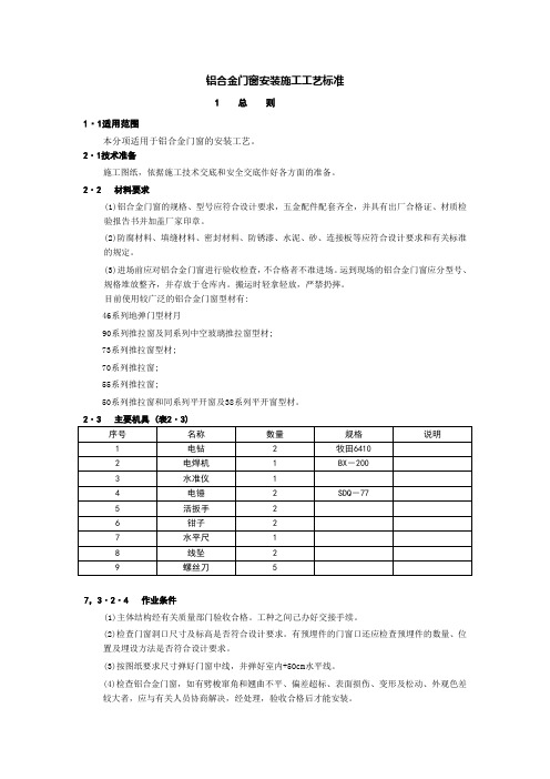 铝合金门窗安装施工工艺标准