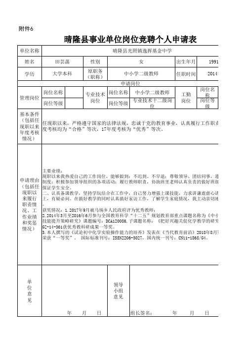 田芸菡附件6  事业单位岗位况聘个人申请表 (1)