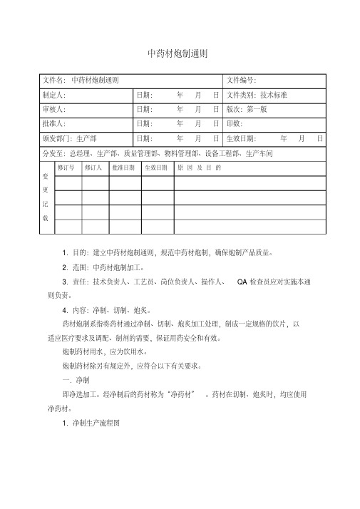 中药饮片炮制通则