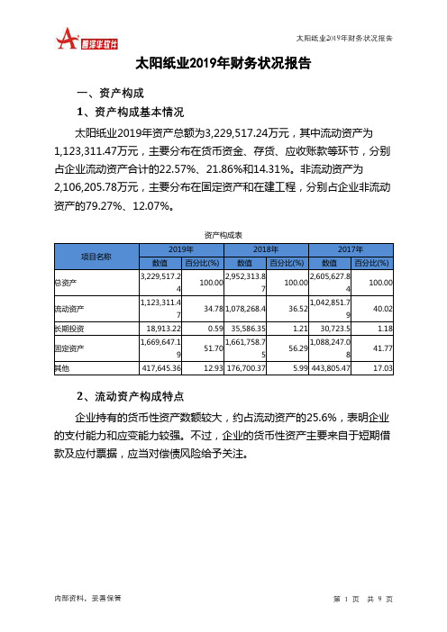 太阳纸业2019年财务状况报告