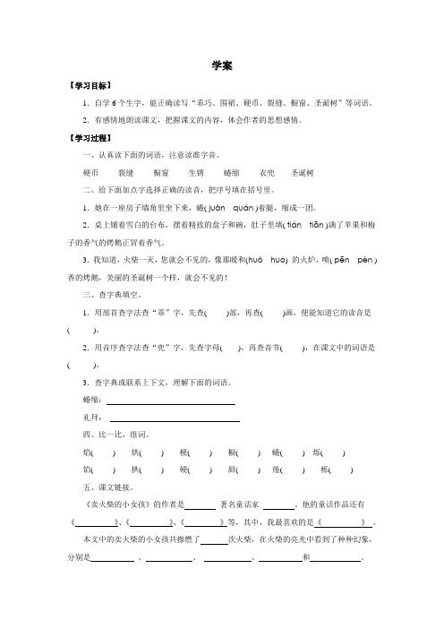 卖火柴的小女孩  预习单