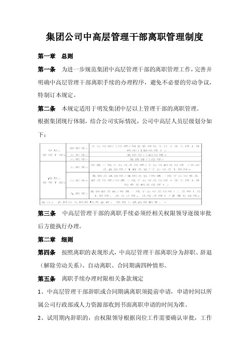 集团公司中高层管理干部离职管理制度