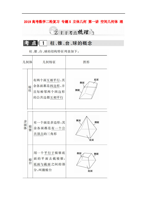 2019高考数学二轮复习 专题5 立体几何 第一讲 空间几何体 理.doc