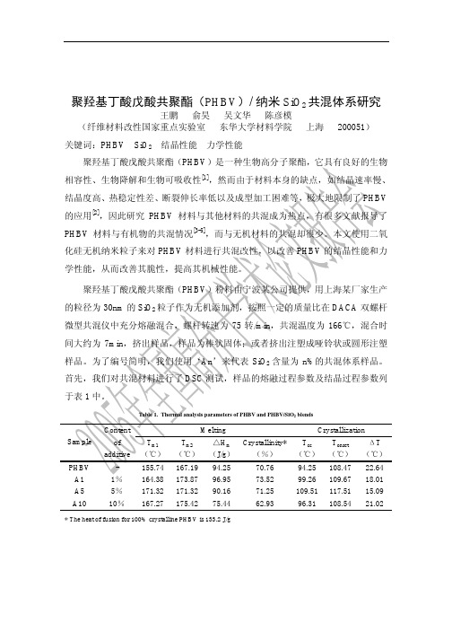 聚羟基丁酸戊酸共聚酯(PHBV)_纳米SiO_,2_共混体系研究