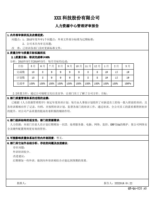 人力资源中心-管理评审报告说明