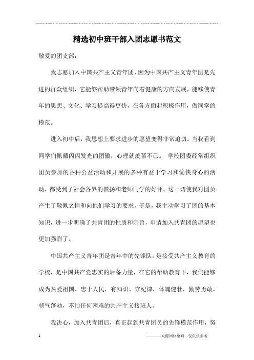 精选初中班干部入团志愿书范文