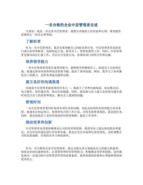 一名合格的企业中层管理者自述