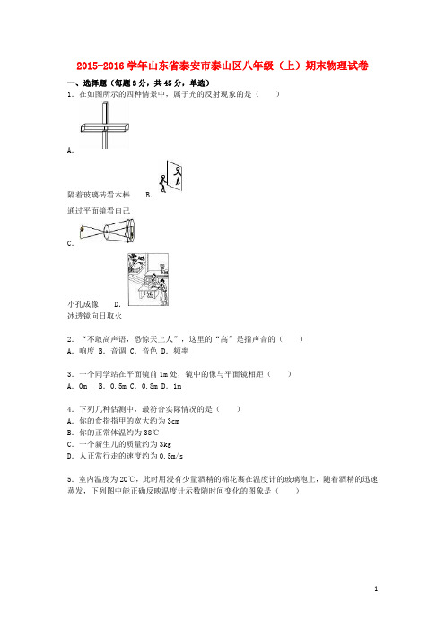 山东省泰安市泰山区八年级物理上学期期末试题(含解析) 新人教版