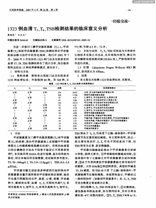 1323例血清T3、T4、TSH检测结果的临床意义分析