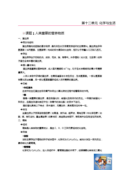 九年级化学人教版全册中考总复习资料第十二单元化学与生活