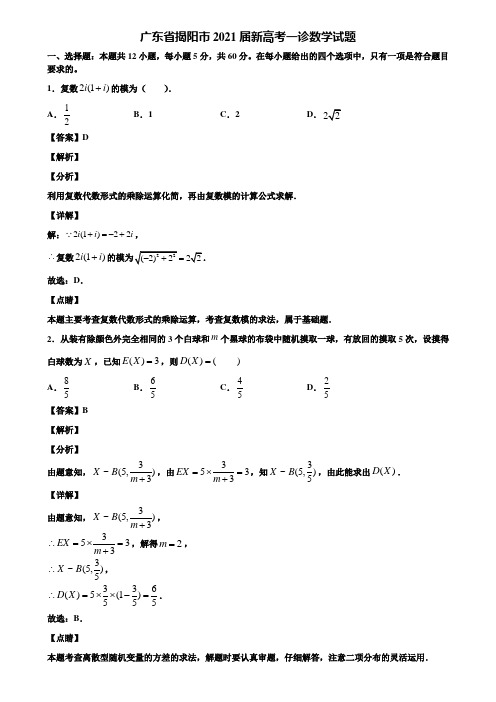 广东省揭阳市2021届新高考一诊数学试题含解析