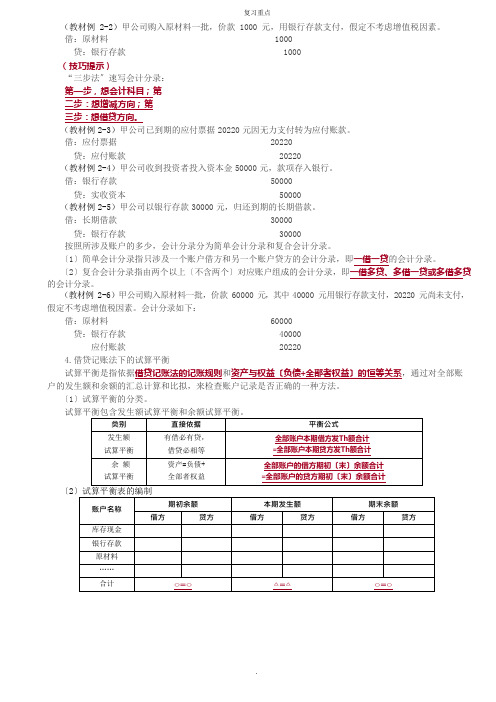 会计科目和借贷记账法练习