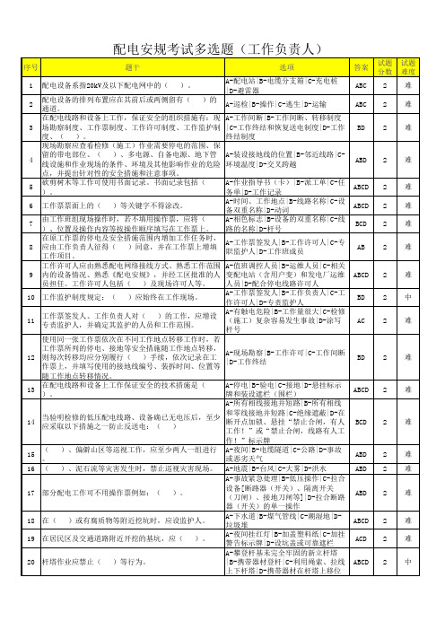 配电专业工作负责人安规题库