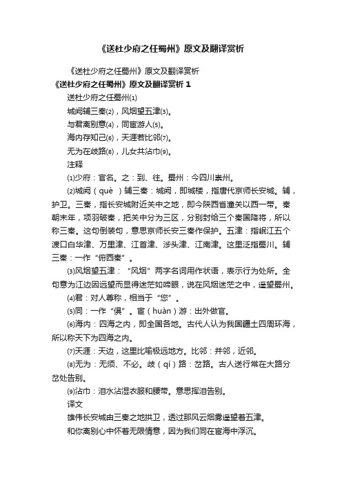 《送杜少府之任蜀州》原文及翻译赏析