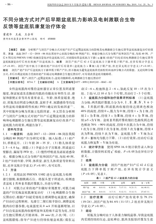 不同分娩方式对产后早期盆底肌力影响及电刺激联合生物反馈等盆底