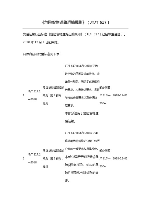 危险货物道路运输规则 jtt 617-2018