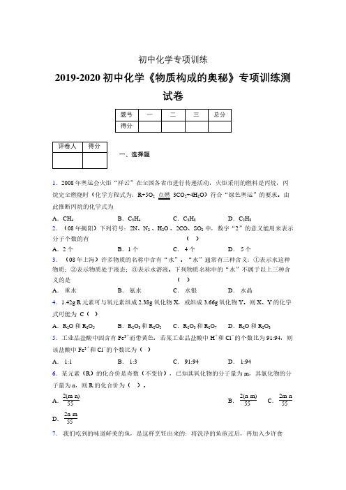 2019-2020学年初中化学《物质构成的奥秘》专项训练模拟测试(含答案) (510)