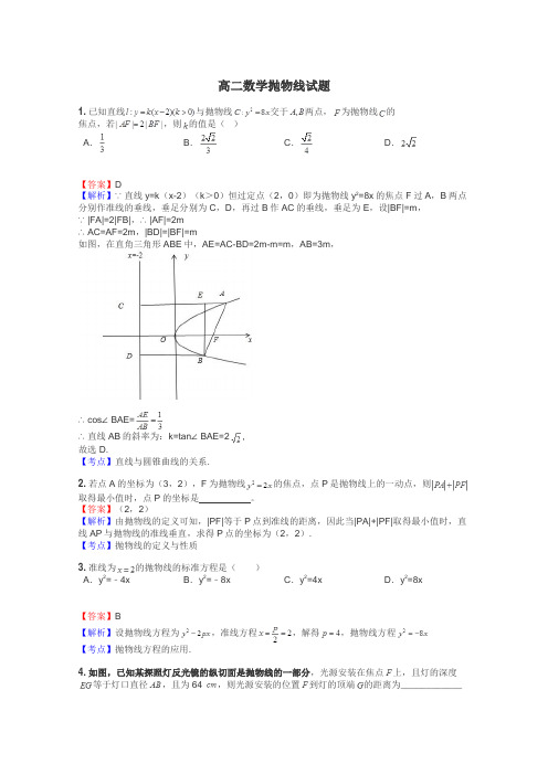 高二数学抛物线试题
