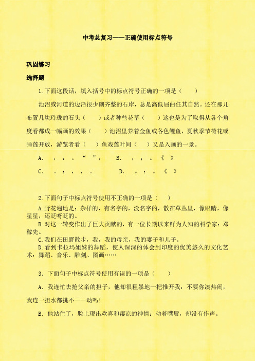 2020年中考语文专题总复习——正确使用标点符号  巩固练习