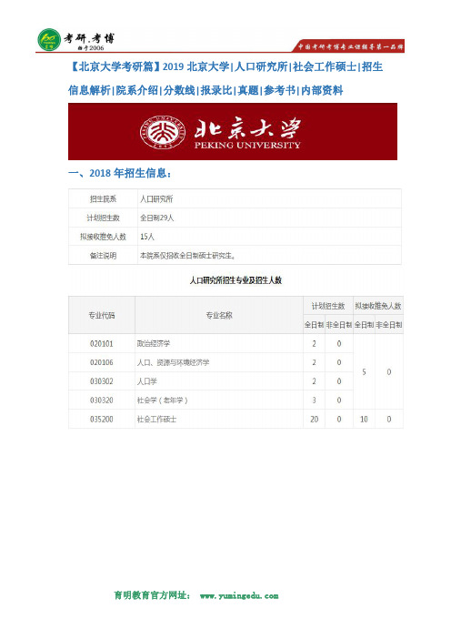 【北京大学考研篇】2019北京大学人口所社会工作硕士考研招生信息解析,考研分数线,报录比