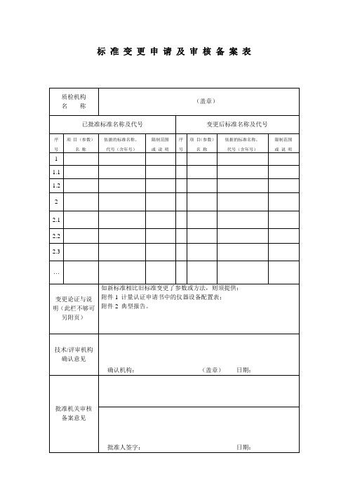 标准变更申请及审核备案表