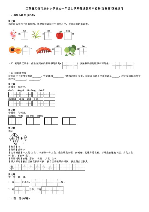 江苏省无锡市2024小学语文一年级上学期部编版期末检测(自测卷)巩固练习