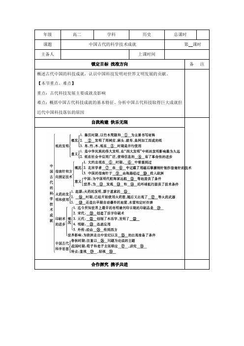 江苏省徐州经济技术开发区高级中学人民版高中历史必修三学案：2.1中国古代的科学技术成就学案 