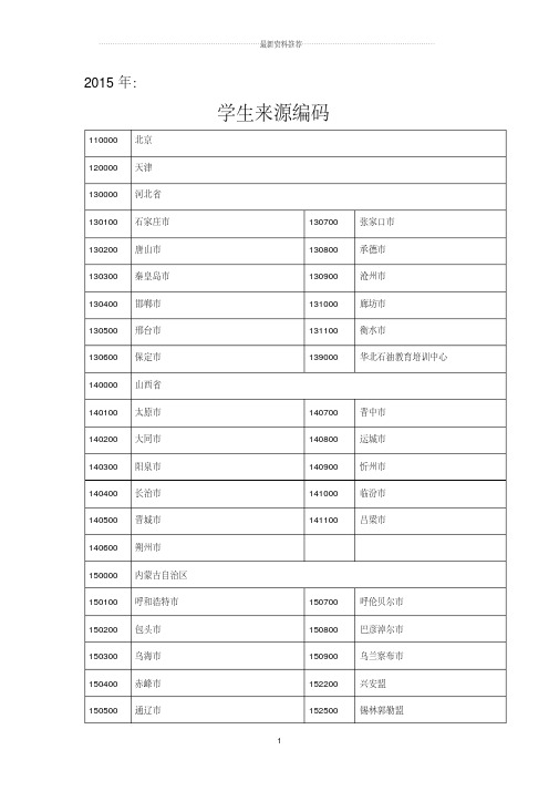 全国各中小学学生来源代码表